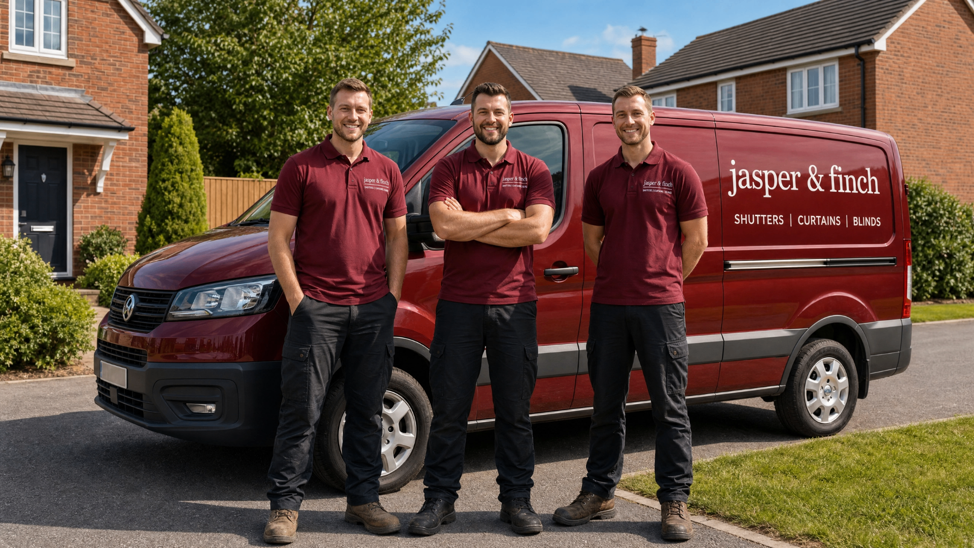 The Jasper & Finch fitting team stood in front of their branded van outside a customer's home