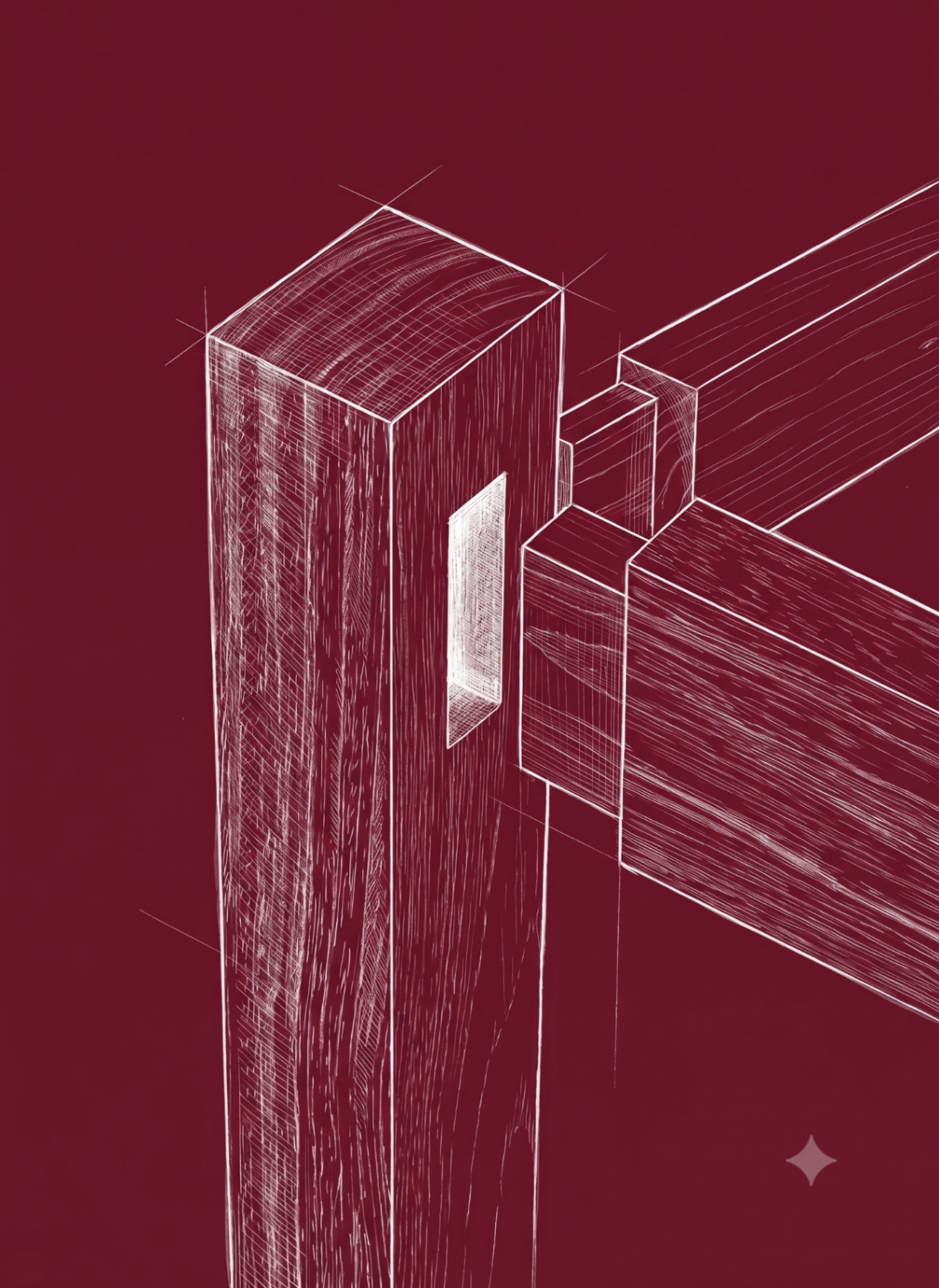 Illustration of a mortise and tenon joint in hardwood