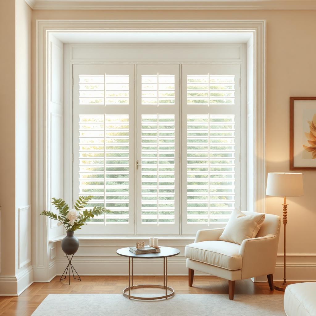 A room visualised with new plantation shutters